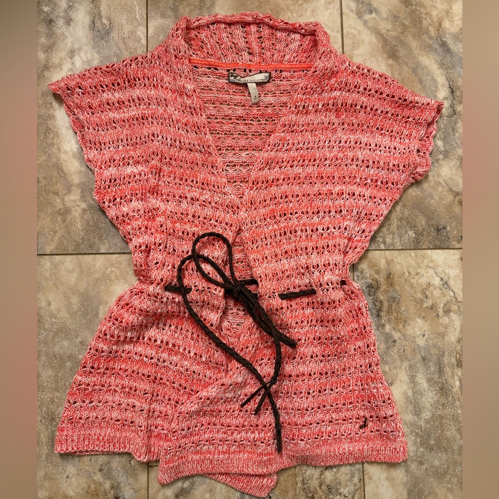 NWOT Alma Open Knit Belted Short Sleeve Sweater Cardigan Women’s Size Small